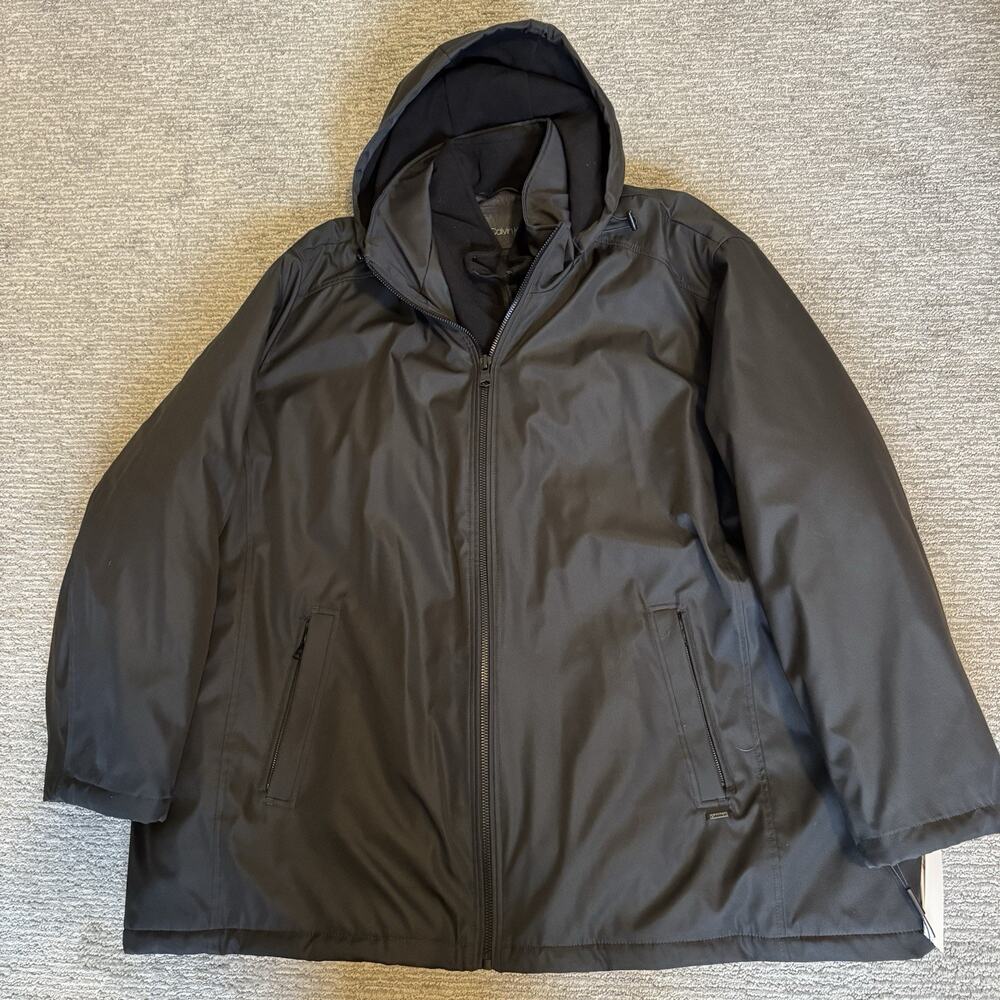 Calvin Klein 4XL Premium Car Coat Jacket Mens Hooded Black Double Zip Rain Repel